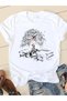 Women's Printed Detail Oversize Bol Cut T-Shirt with Cycling Neck