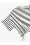 Crew Neck Short Sleeve Drawstring Detail Viscose Crop T-Shirt - 3