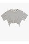 Crew Neck Short Sleeve Drawstring Detail Viscose Crop T-Shirt