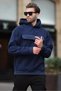 Navy Blue Hooded Fleece Men's Sweatshirt with Flap Pocket Detail 7097 - 2