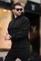 Black Hooded Flap Pocket Detailed Fleece Men's Sweatshirt 7097 - 3
