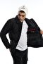 Men's Winter Diamond Patterned Long Basic Black Coat - 3