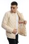 Men's Winter Diamond Patterned Long Basic Ecru Jacket - 3