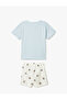 Cotton Printed Short Sleeve Crew Neck Shorts Pajamas Set - 2