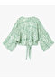 V-Neck Kimono Sleeve Viscose Ethnic Blouse with Lacing Detail - 4