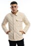 Men's Winter Diamond Patterned Long Basic Ecru Jacket