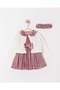 Baby Neck Bow Detailed Velvet Fabric Bandana Girl's Knitwear Cardigan Dress Set
