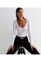 Women's 2-Piece Flounce Collar Long Sleeve Snap Fastener Bodysuit - 5