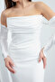 Women's White Collar Detailed Fish Evening Dress - 4