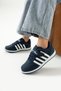 Children's Navy Blue White Lace-Up Single Velcro Flexible Lightweight Artificial Leather Unisex Kids Sneaker Sports Shoes
