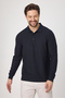 Lewin Men's Navy Blue 100% Cotton Waffle-Free Stretching Fabric Slim Fit Long Sleeve Polo T-Shirt - 7