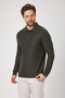 Men's 100% Cotton Waffle-Free Stretching Fabric Slim Fit Long Sleeve Polo T-Shirt - 4