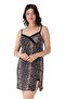 Women's Viscose Fabric Adjustable Rope Strap Leopard Lace Detailed Nightgown 18291