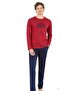 6070 Men's Long Sleeve Crew Neck Pajama Set-Burgundy - 2