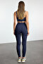 Navy Brushed Soft Fabric Full-Length Knit Sports Leggings with Pocket and Tie Detail THMAW25TY00014 - 6