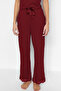 Bordo Dantelli ve Kurdele/Fiyonk Detaylı İp Askılı Viskon Örme Pijama Takımı THMSS20PT0134 - 4
