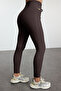 Kahverengi Fırçalı Soft Kumaş Cep ve Bağlama Detaylı Tam Boy Örme Spor Tayt THMAW25TY00014 - 5
