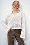Women's Ecru Hole Openwork Knitwear Blouse Alc-X13349 - 4