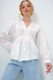 White V-Neck Embroidered Woven Blouse with Tie Detail Alc-X13422 - 4