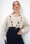 Women's Cream Embroidery Embroidered Linen Premium Shirt Alc-X13392 - 3