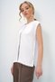 Women's White Crew Neck Scalloped Detail Blouse Alc-X13460 - 3
