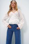 Women's White Double Breasted Neckline Lacing Detail Scalloped Blouse Alc-X13430 - 3