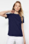 Bordo-Lacivert Basic %100 Pamuk Bisiklet Yaka 2'li Paket Örme T-Shirt TWOSS20TS0141 - 2
