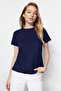 Bordo-Lacivert Basic %100 Pamuk Bisiklet Yaka 2'li Paket Örme T-Shirt TWOSS20TS0141 - 3