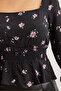 Women's Black Square Neck Viscose Blouse with Guiped Waist Blz- 19002820 - 5