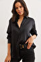 Women's Black Satin Crinkle Woven Shiny Shirt Gml- 19001276 - 4