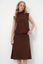 Women's Brown Stand Collar Sleeveless Blouse Skirt Suit Alc-X13485 - 3