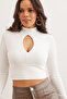 Women's White Drop Detail Soft Textured Crop Blouse Blz- 19002818 - 4