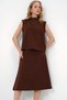 Women's Brown Stand Collar Sleeveless Blouse Skirt Suit Alc-X13485