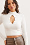 Women's White Drop Detail Soft Textured Crop Blouse Blz- 19002818 - 5