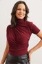 Women's Burgundy Draped Detail Short Sleeve Flowy Blouse Blz- 19002672 - 3