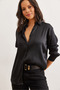 Women's Black Satin Crinkle Woven Shiny Shirt Gml- 19001276