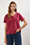 Bordo-Çok Renkli %100 Pamuk 2'li Paket Regular Kalıp Basic V Yaka  Örme T-Shirt TWOSS23TS00002 - 4