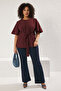 Bordo Bağlama Detaylı Dokuma Büyük Beden Bluz TBBSS22BZ1316