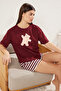 Bordo %100 Pamuklu Ayıcıklı Şortlu Örme Pijama Takımı THMSS24PT00039 - 2