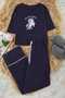 Navy Blue Cotton Leisure Printed Piping Detail Knitted Pajamas Set Thmss21Pt0953