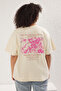 Bej Oversize Fit %100 Pamuk Ön ve Arka Baskılı Örme Büyük Beden T-Shirt TBBSS25BF00002 - 5