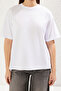 White 100% Single Jersey Oversize/Wide Cut Asymmetrical Back Detail Knitted T-Shirt Twoss25Ts00040 - 3