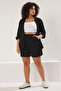 Siyah Relaxed Fit Dokulu Kumaş Büyük Beden Örme Şort & Bermuda TBBSS25AP00005 - 2
