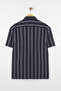 Lacivert Oversize Fit Kısa Kollu Çizgili Etamin Yazlık Gömlek TMNSS25GO00012 - 9