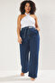 Mavi Yüksek Bel Kemerli Geniş Paça/ Wide Leg Fit Comfort/Orta Esnek Büyük Beden Jean TBBSS25CJ00009
