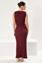 Bordo Fitted/Vücuda Oturan Kalem Yırtmaçlı Örme Alt-Üst Takım TWOSS25AU00009 - 5
