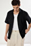 Black Oversize Textured Stretchy Comfortable Knitted Fabric Shirt Tmnss25Go00006