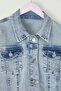Light Blue Girls' Shoulder Ruffle Denim Jacket Tkdss25Ce00004 - 2