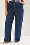 Mavi Yüksek Bel Kemerli Geniş Paça/ Wide Leg Fit Comfort/Orta Esnek Büyük Beden Jean TBBSS25CJ00009 - 3
