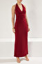 Bordo V Yaka Büzgü/Drape Detaylı Bodycone/Vücuda Oturan Esnek Maxi Örme Elbise TWOSS25EL00096 - 3